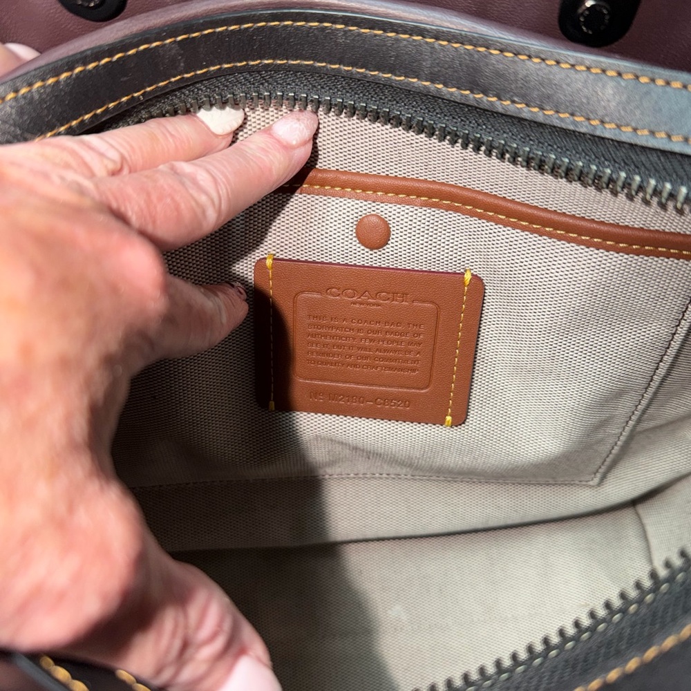 Coach Rogue 30 Colorblock Tea Rose Applique Satchel Glovetanned Leather Burgundy - Picture 12 of 12